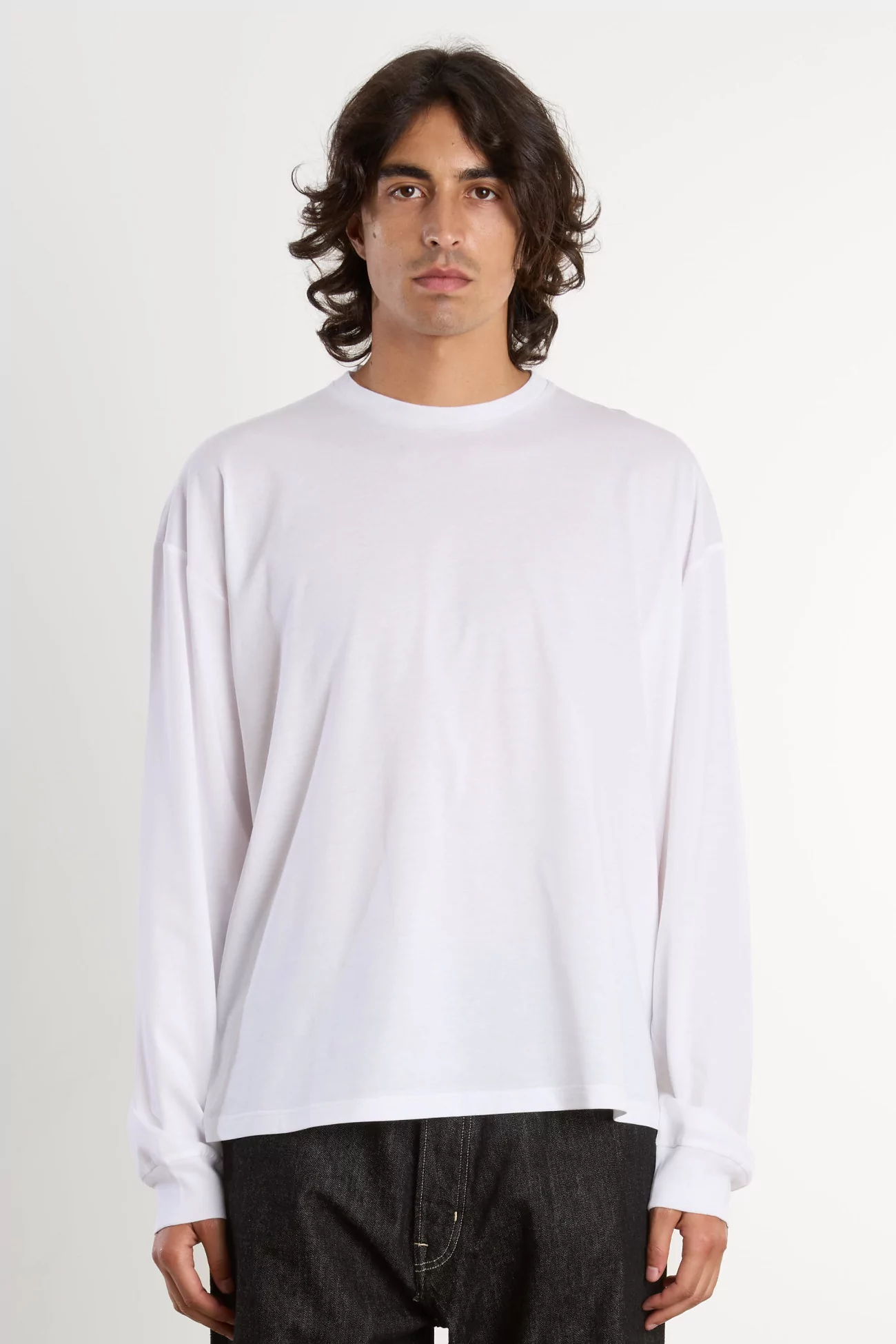 T-shirt Homme Coton Col Rond Manches Longues – White | Centre Commercial