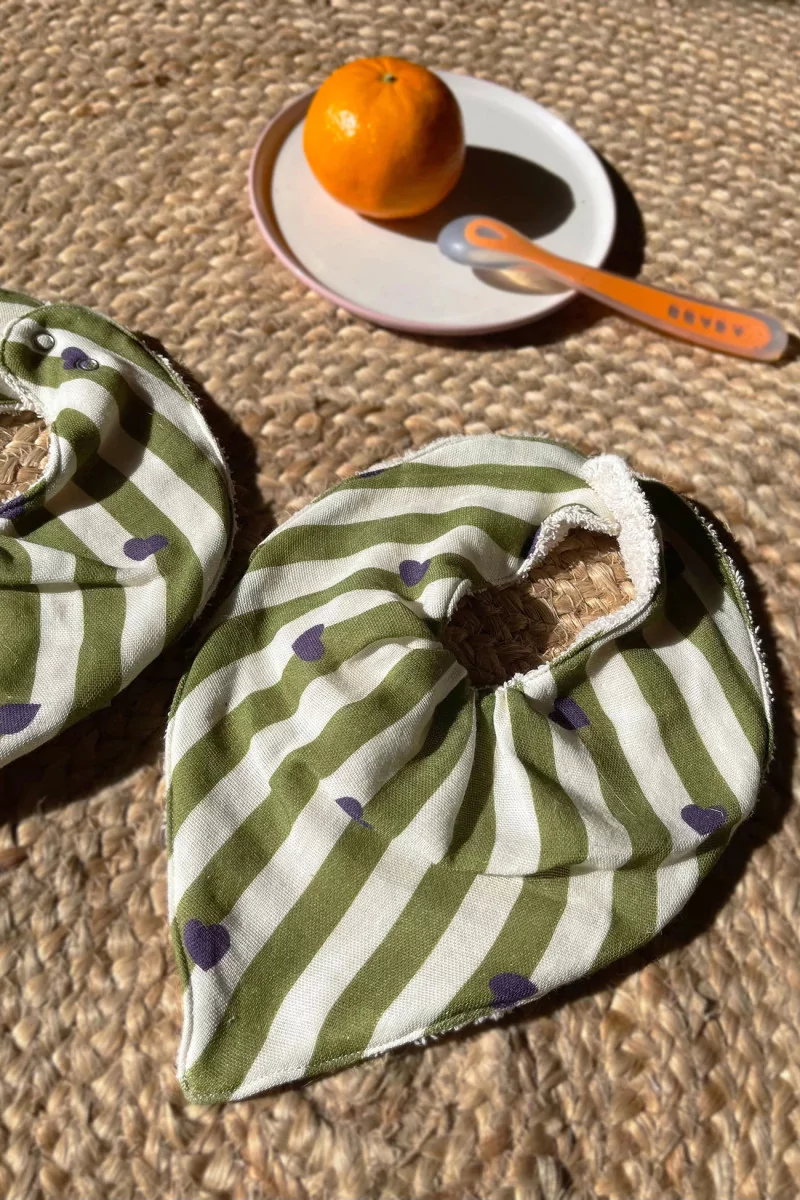 Set of 2 Cotton Baby Bandana Bibs MAEL – Stripe & Love | Centre Commercial