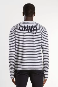 UNNA Striped Long Sleeve Running Tee – White and Navy | Centre Commercial