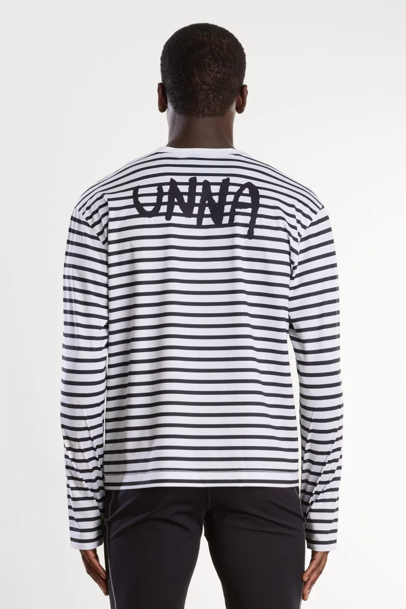 UNNA Striped Long Sleeve Running Tee – White and Navy | Centre Commercial