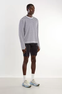 UNNA Striped Long Sleeve Running Tee – White and Navy | Centre Commercial