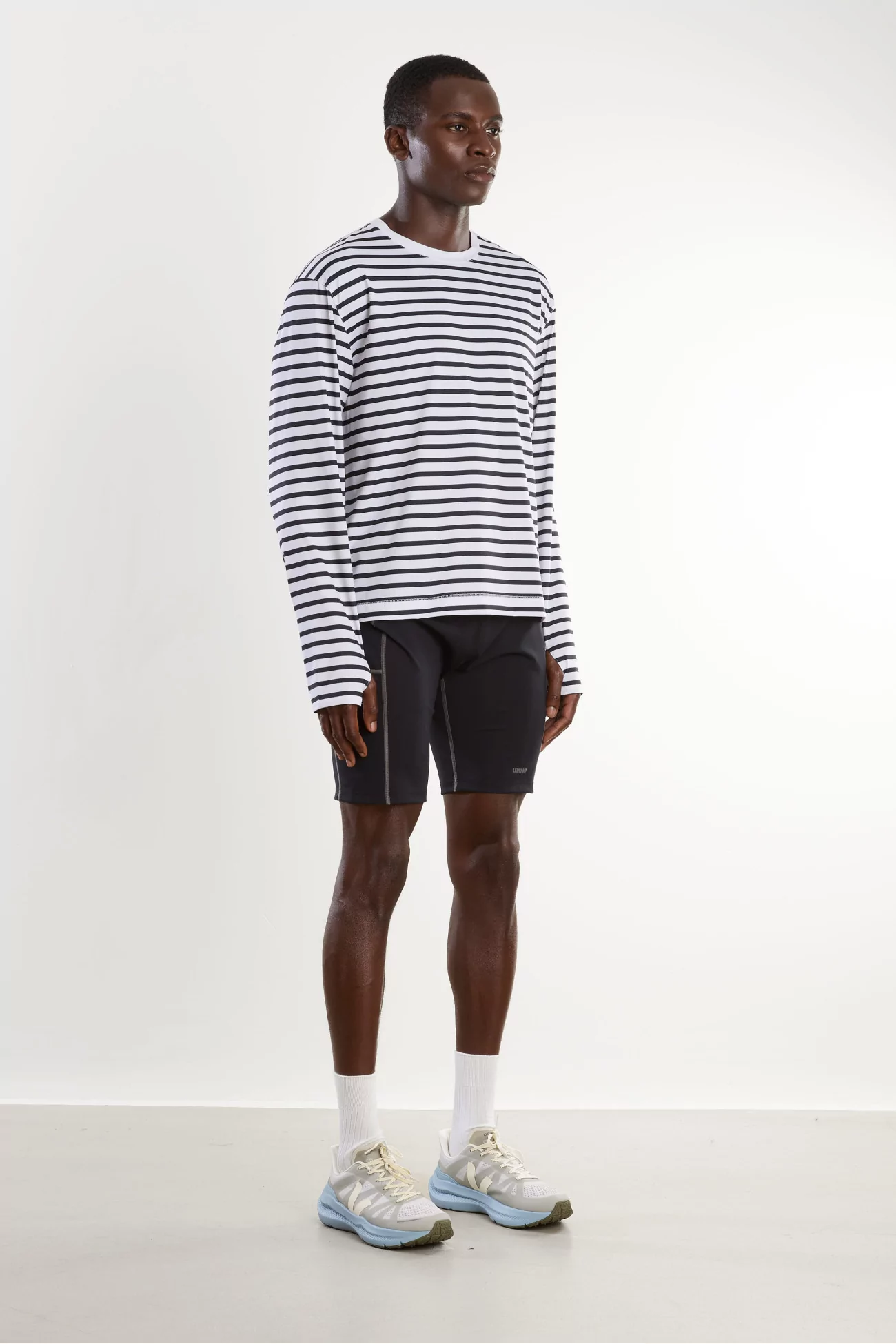 UNNA Striped Long Sleeve Running Tee – White and Navy | Centre Commercial