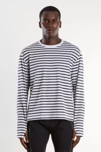 UNNA Striped Long Sleeve Running Tee – White and Navy | Centre Commercial
