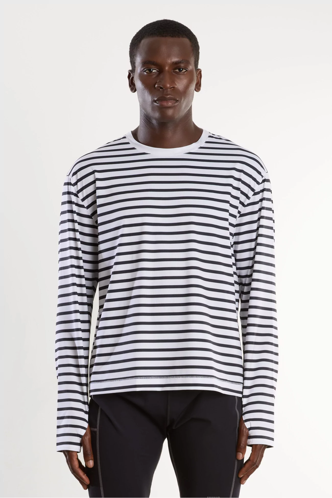 UNNA Striped Long Sleeve Running Tee – White and Navy | Centre Commercial