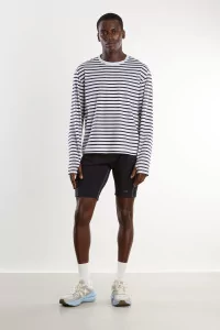 UNNA Striped Long Sleeve Running Tee – White and Navy | Centre Commercial