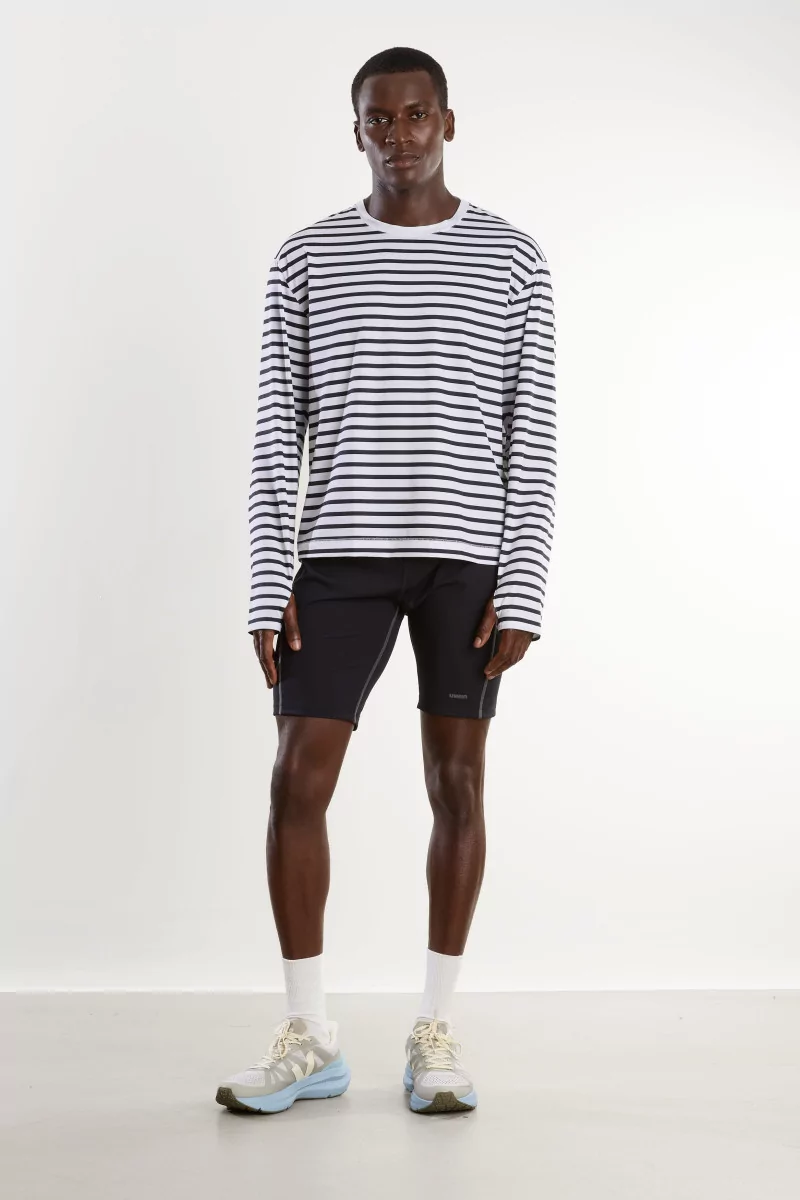 UNNA Striped Long Sleeve Running Tee – White and Navy | Centre Commercial