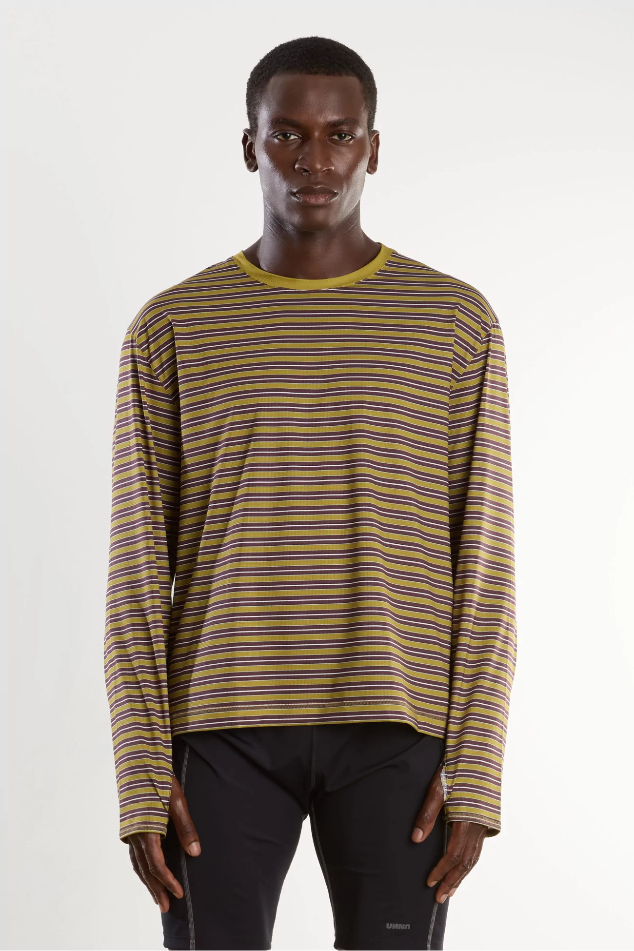 UNNA Striped Long Sleeve Running Tee – Mud Gold | Centre Commercial