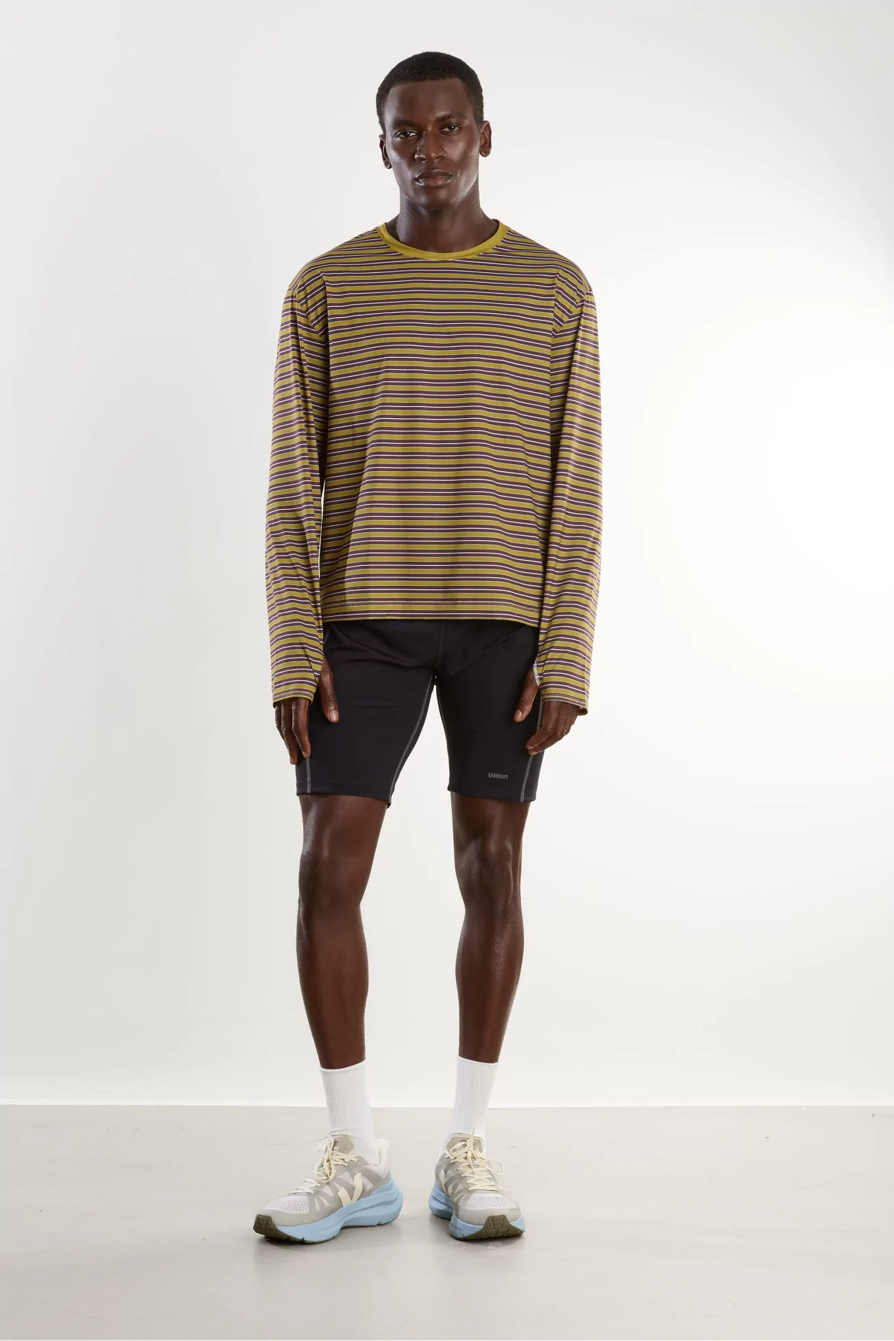 UNNA Striped Long Sleeve Running Tee – Mud Gold | Centre Commercial