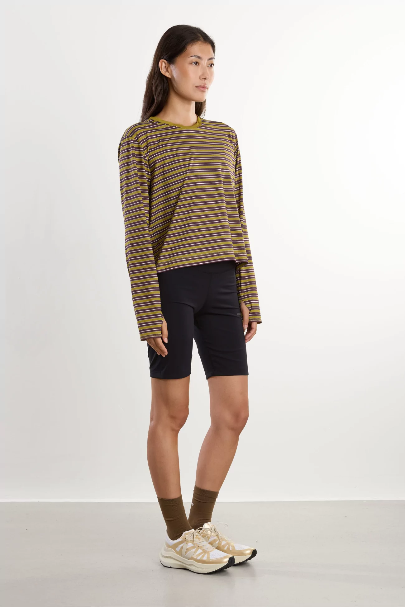 UNNA Striped Women's Running Long Sleeve Tee – Mud Gold | Centre Commercial