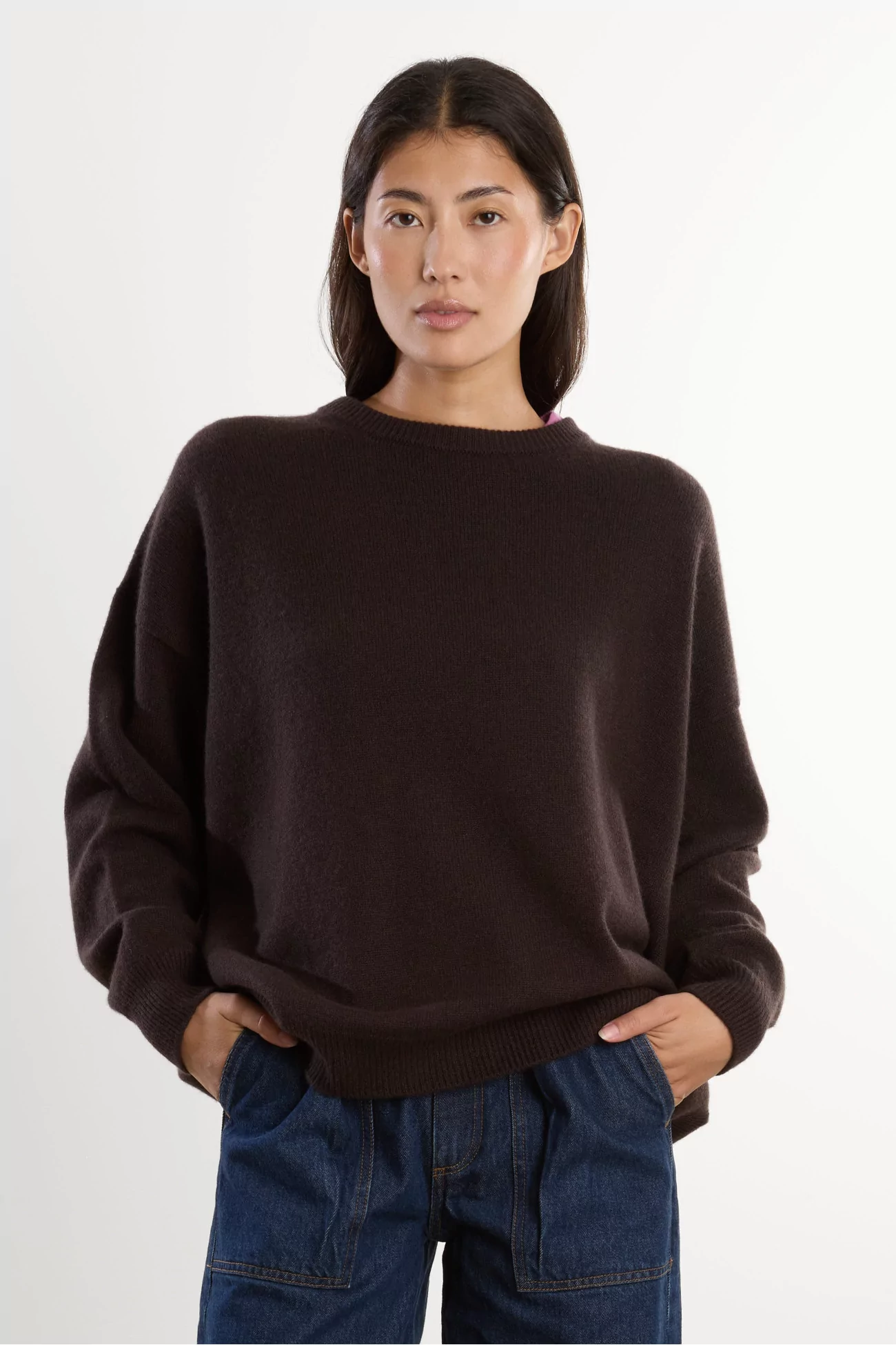 Pull Femme Cachemire Cariaggi Col Rond – Dark Brown | Centre Commercial