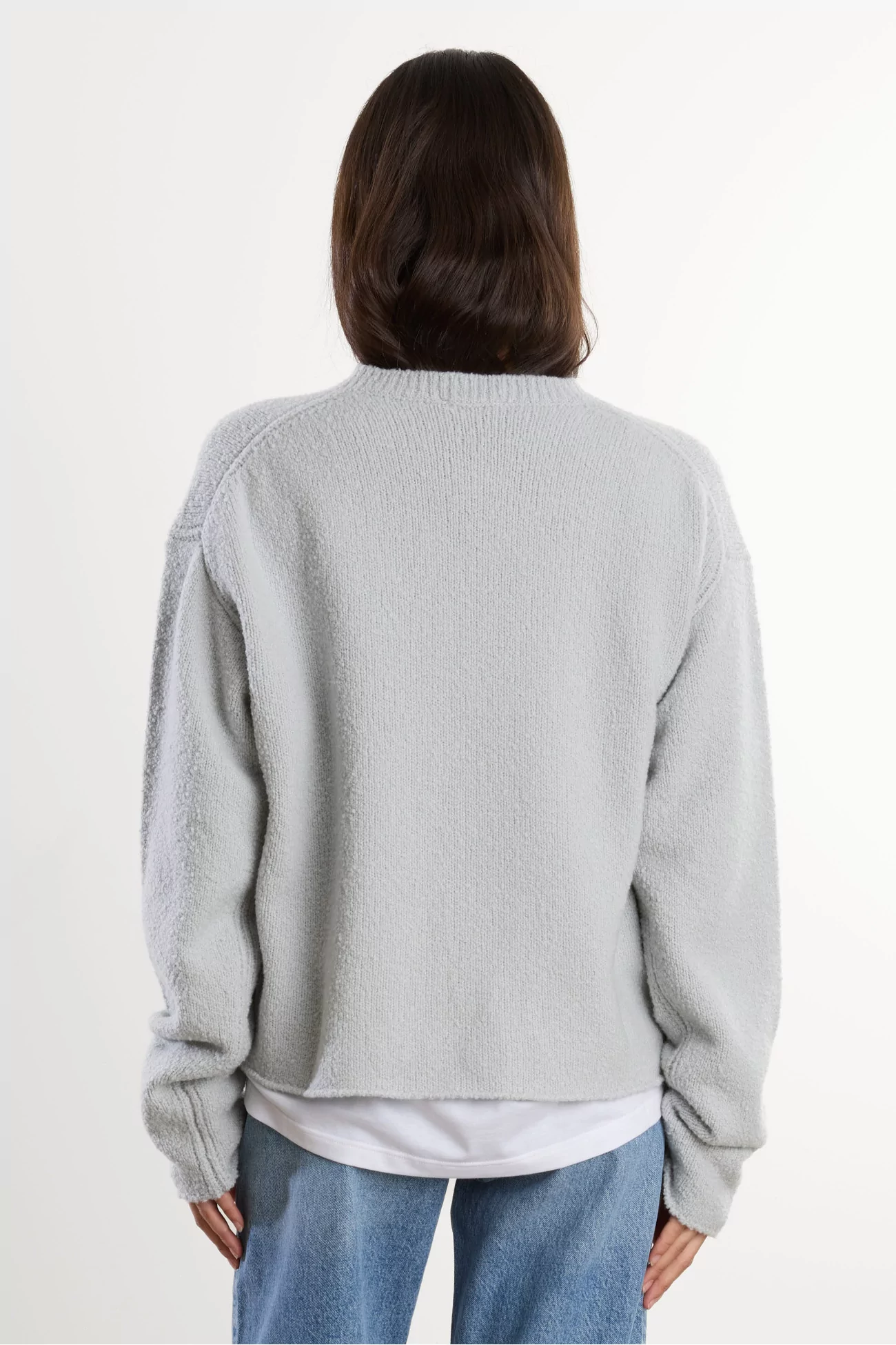 Men's Boucle Wool V-Neck Sweater – Talc Boucle | Centre Commercial