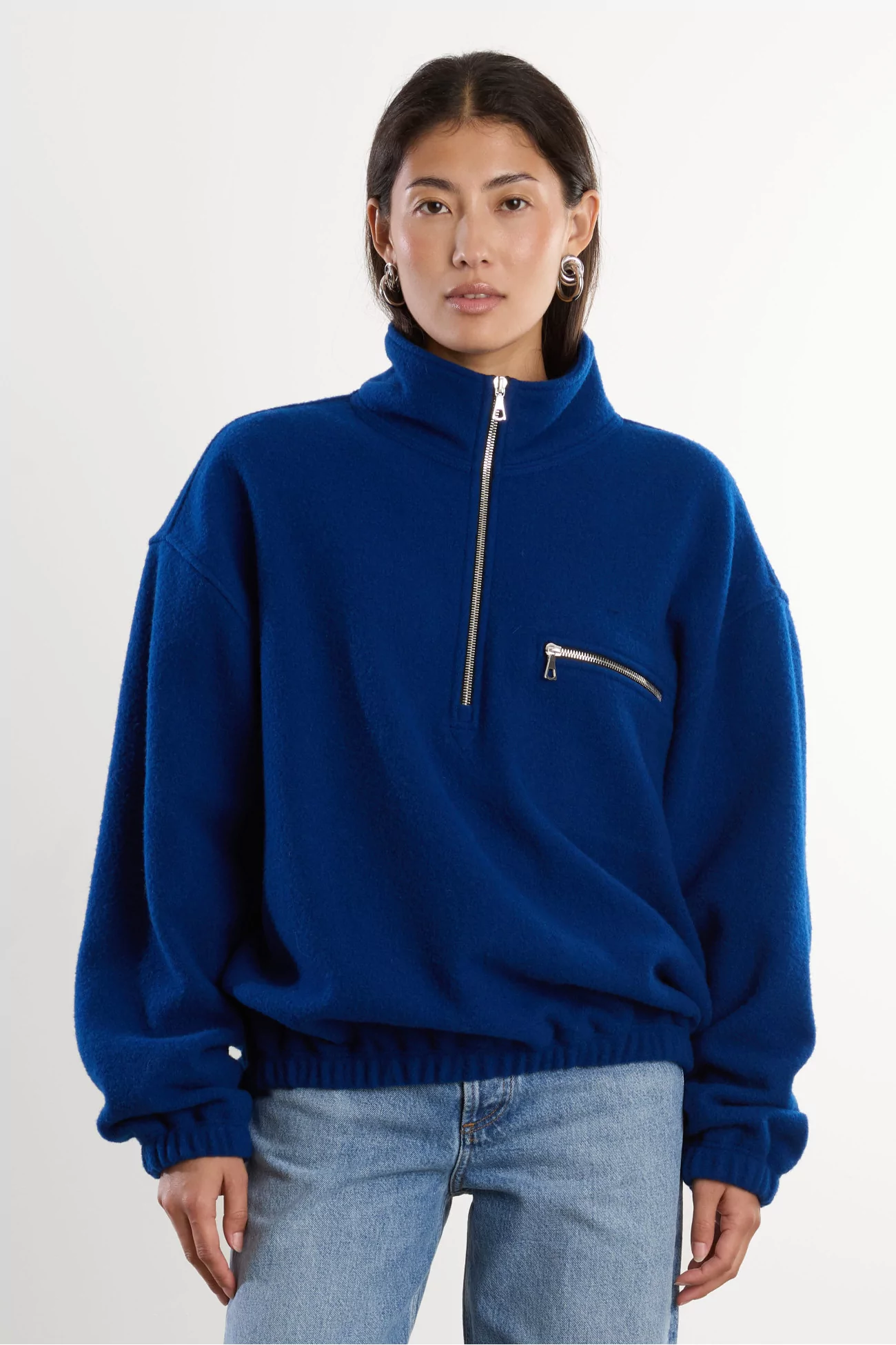 RIER Natural Wool Fleece Pullover – Indigo | Centre Commercial