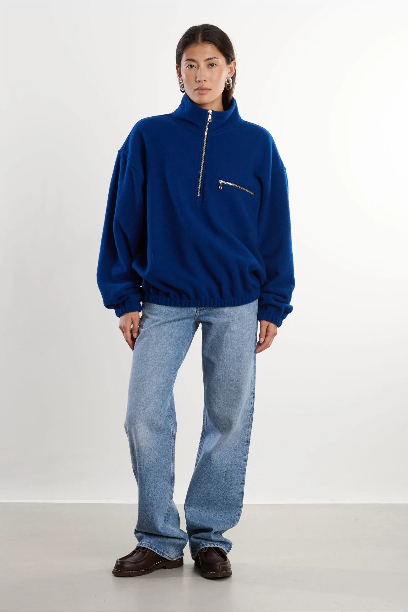 RIER Natural Wool Fleece Pullover – Indigo | Centre Commercial