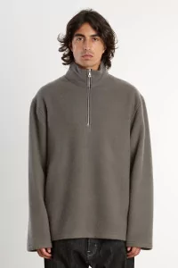RIER Natural Wool Polo Fleece – Zinc | Centre Commercial