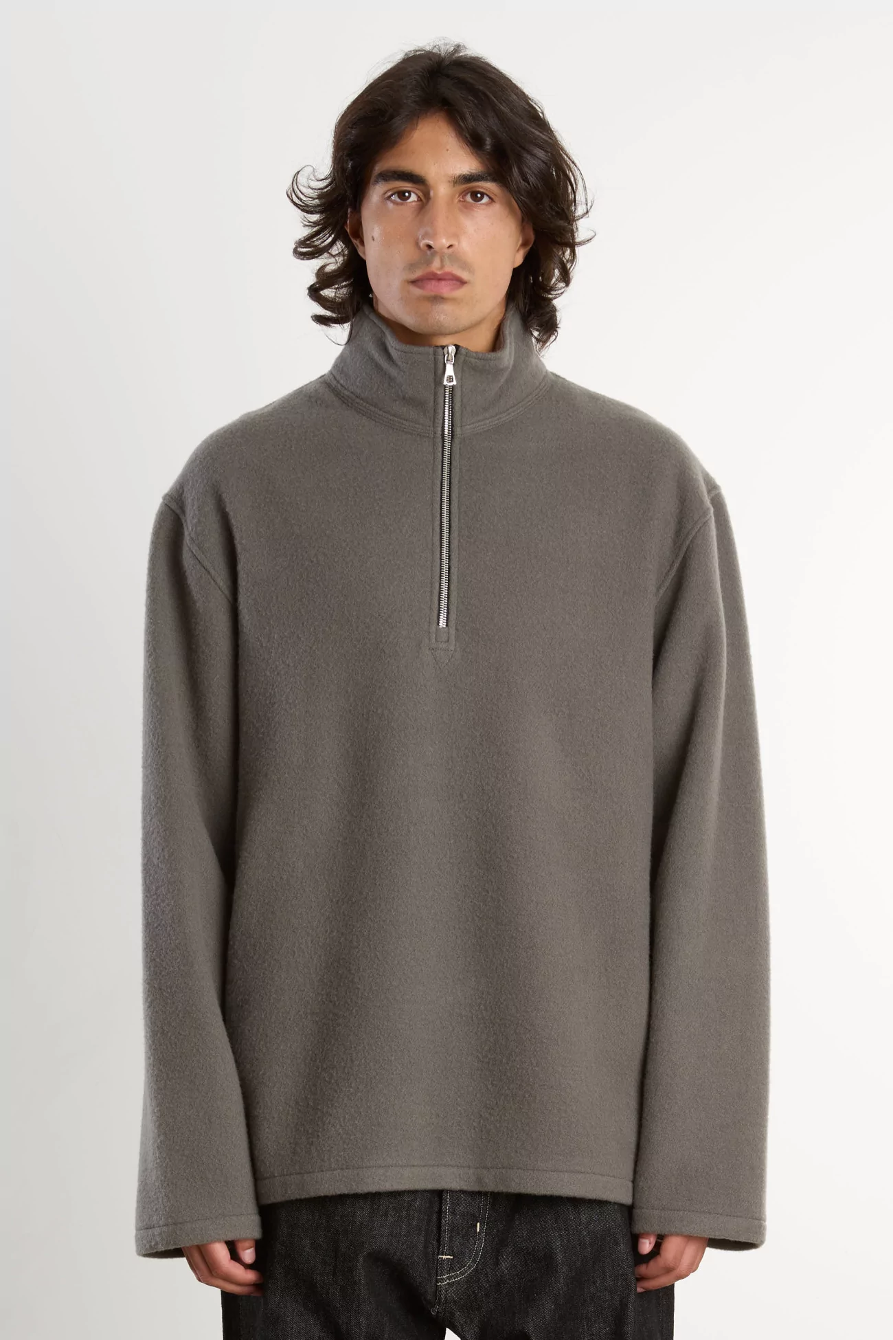 RIER Natural Wool Polo Fleece – Zinc | Centre Commercial