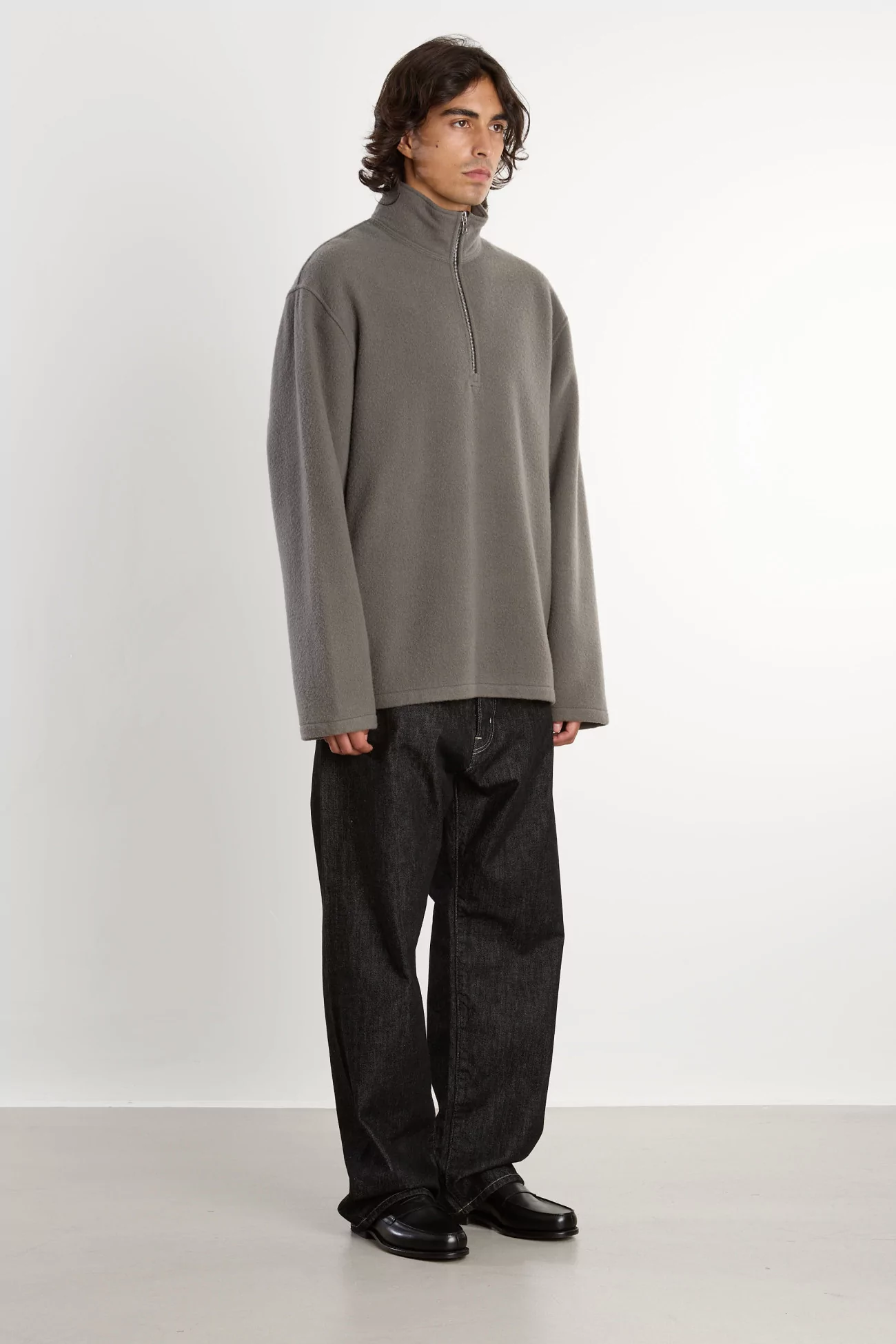 RIER Natural Wool Polo Fleece – Zinc | Centre Commercial