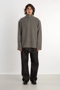 RIER Natural Wool Polo Fleece – Zinc | Centre Commercial