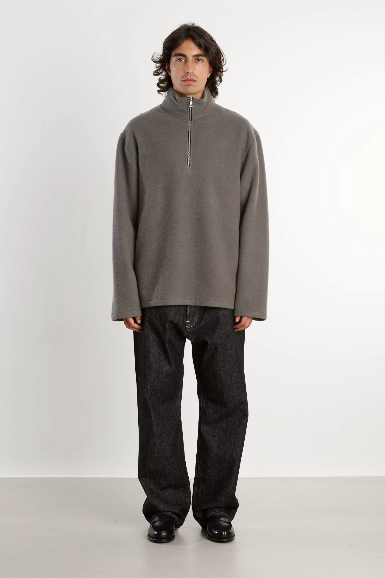 RIER Natural Wool Polo Fleece – Zinc | Centre Commercial