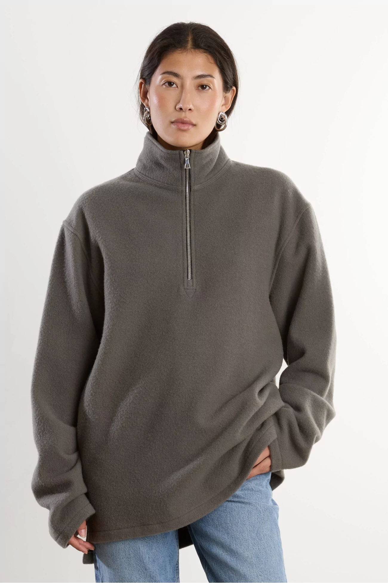RIER Natural Wool Polo Fleece – Zinc | Centre Commercial
