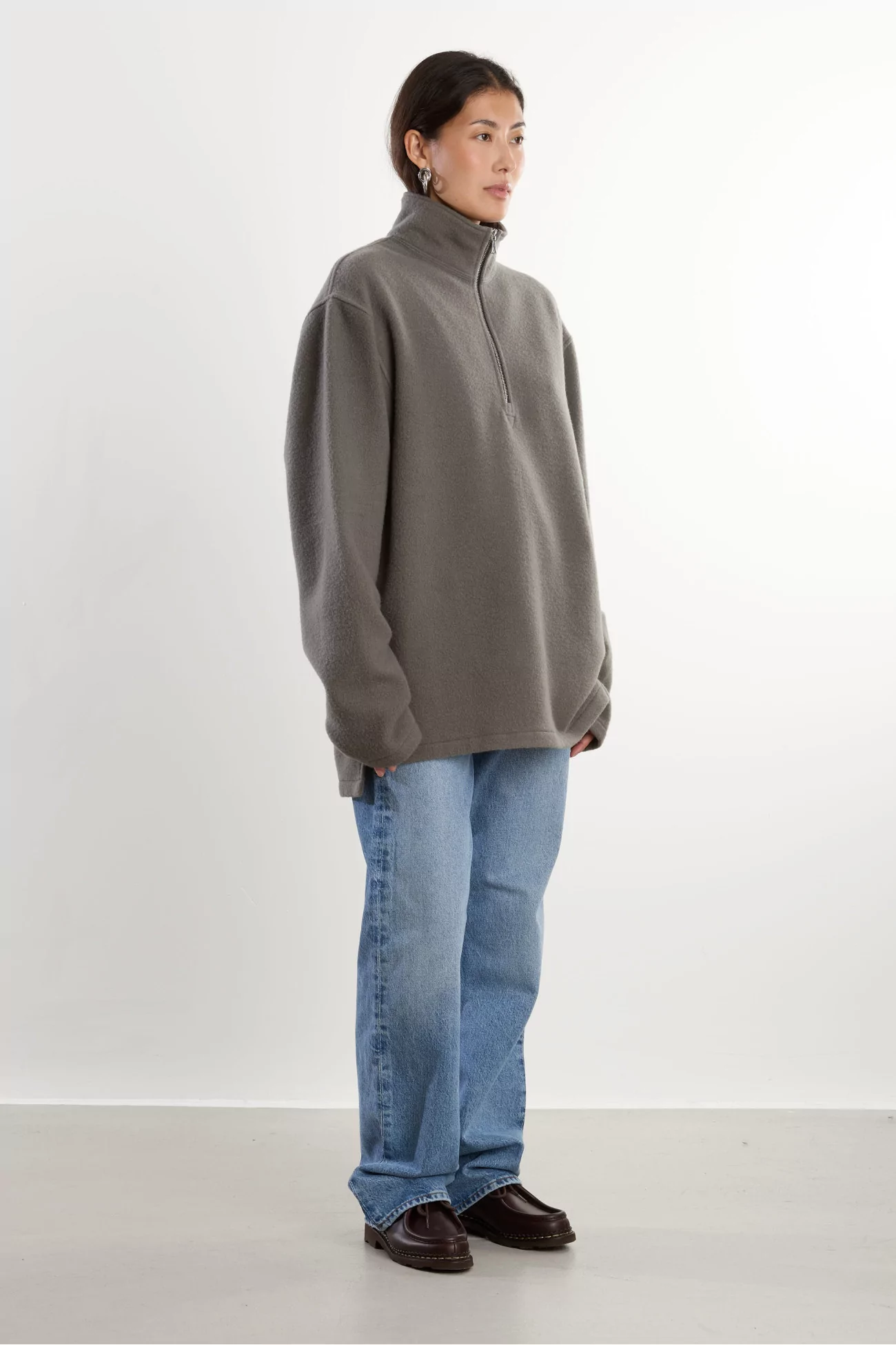 RIER Natural Wool Polo Fleece – Zinc | Centre Commercial