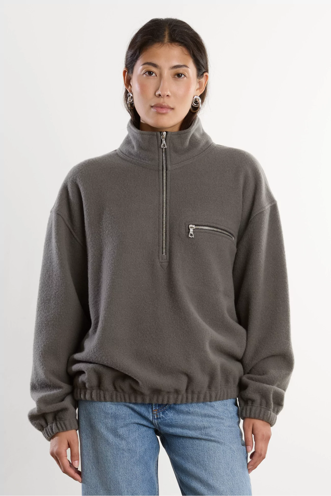 RIER Natural Wool Fleece Pullover – Zinc | Centre Commercial