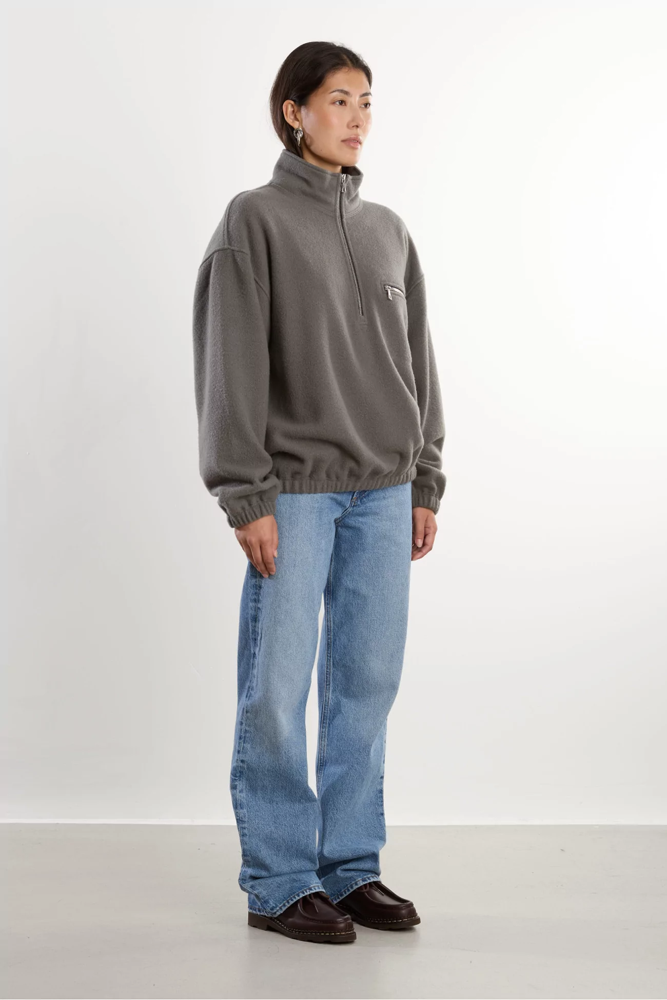 RIER Natural Wool Fleece Pullover – Zinc | Centre Commercial