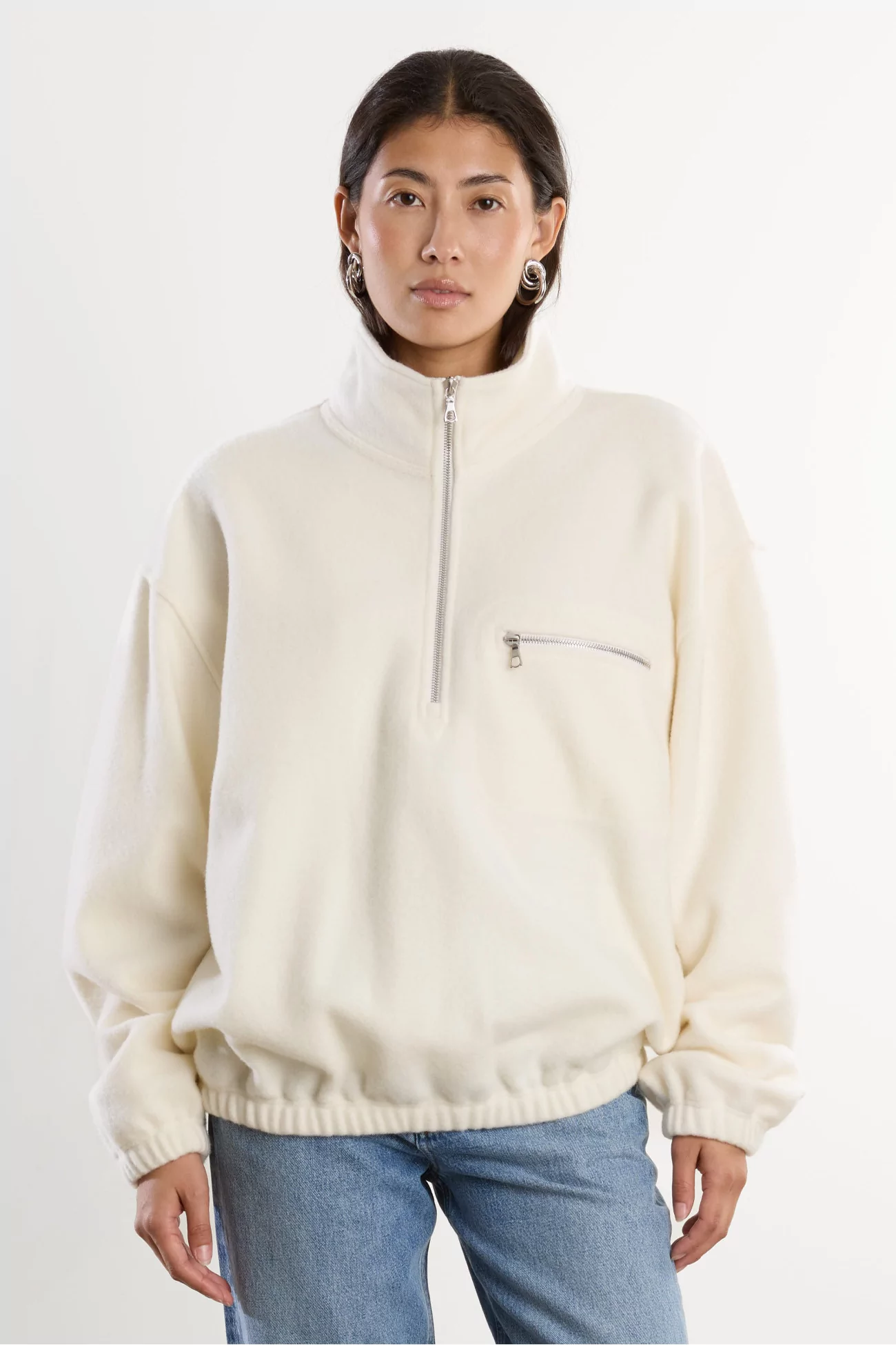 RIER Natural Wool Fleece Pullover – White | Centre Commercial