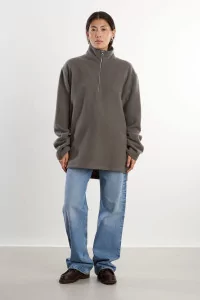 RIER Natural Wool Polo Fleece – Zinc | Centre Commercial