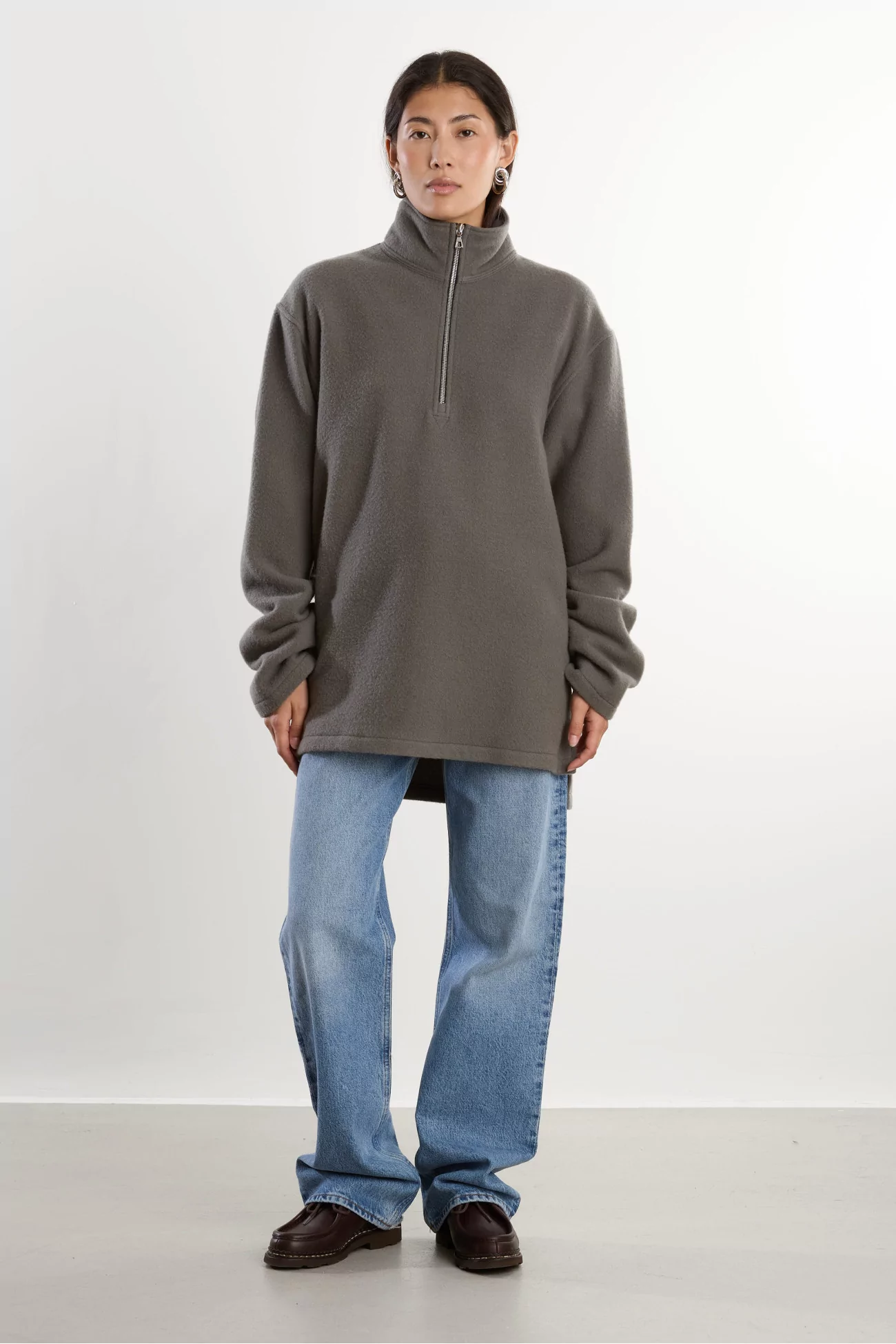 RIER Natural Wool Polo Fleece – Zinc | Centre Commercial