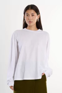T-shirt Homme Coton Col Rond Manches Longues – White | Centre Commercial