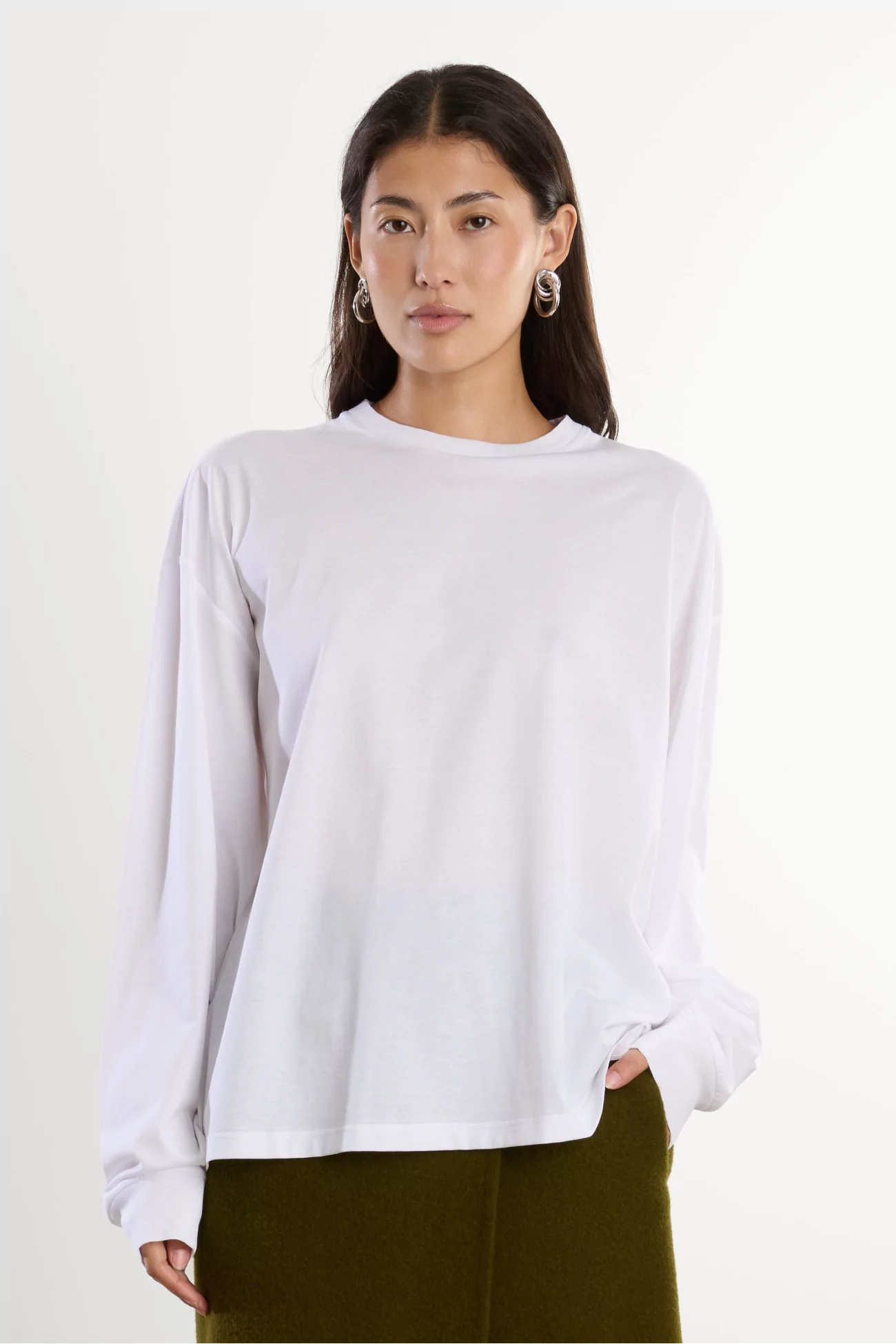 T-shirt Homme Coton Col Rond Manches Longues – White | Centre Commercial