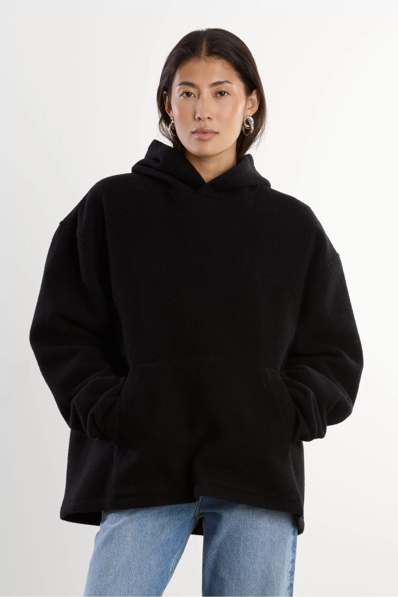 Hoodie Fleece Homme Laine Naturelle RIER – Noir | Centre Commercial