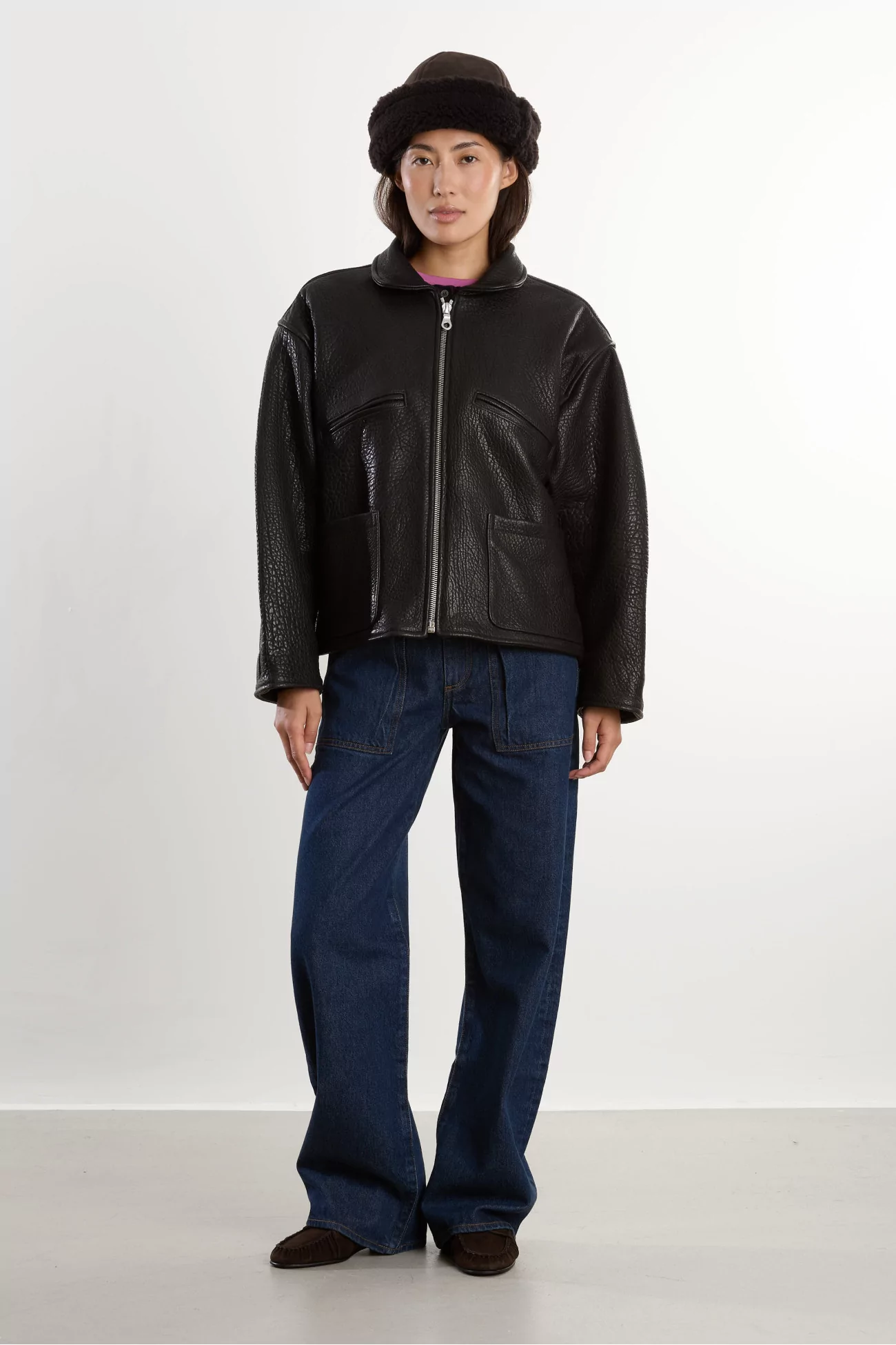 Flying Leather Jacket – Liquorice | Centre Commercial
