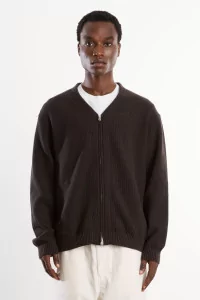Zip Up Knit Cardigan Men Brown Charcoal – Still By Hand