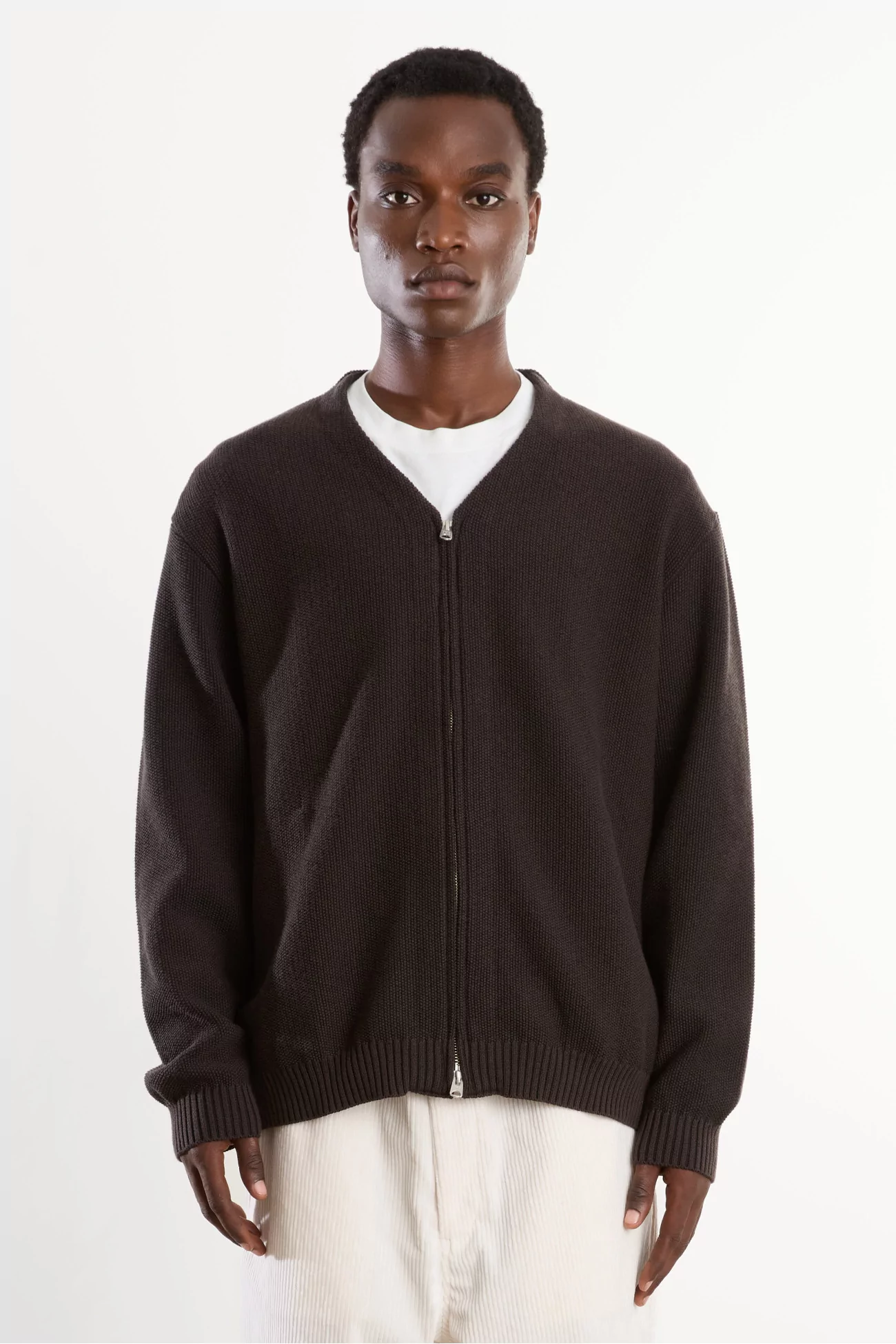 Cardigan zippé maille Homme Brown Charcoal – Still By Hand