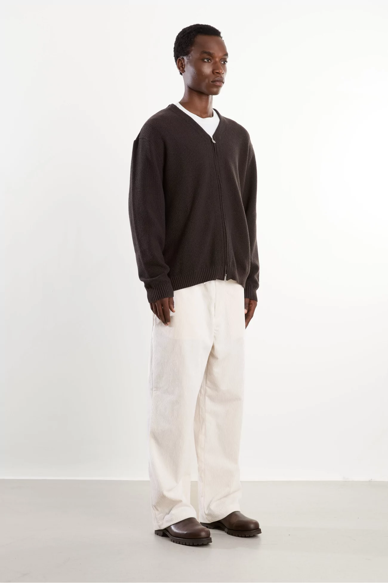 Cardigan zippé maille Homme Brown Charcoal – Still By Hand