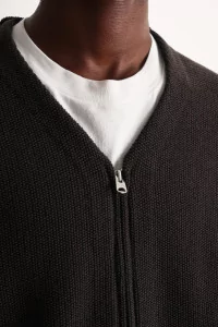 Zip Up Knit Cardigan Men Brown Charcoal – Still By Hand
