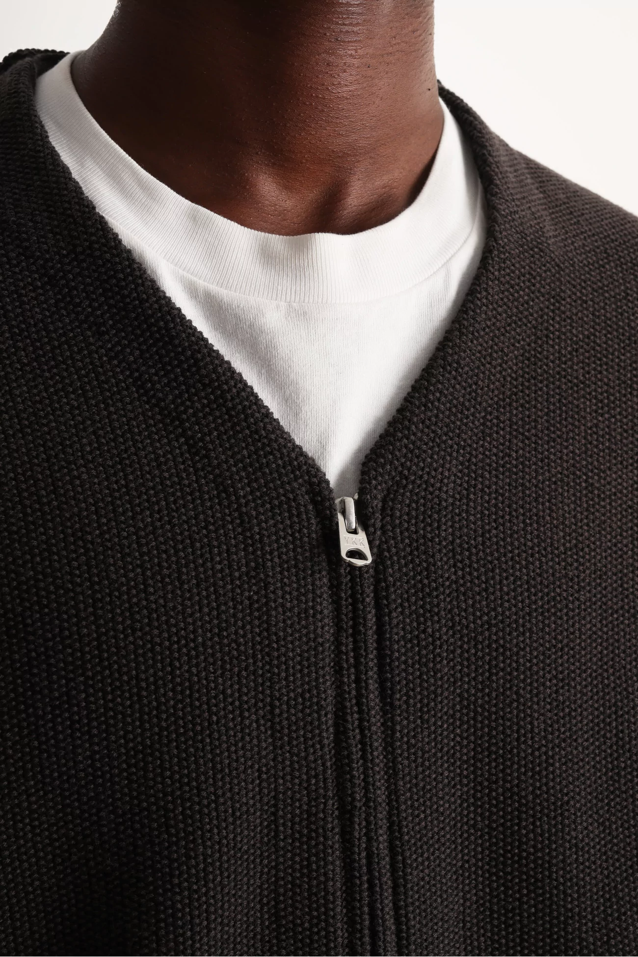 Zip Up Knit Cardigan Men Brown Charcoal – Still By Hand