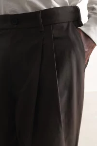Cotton Pleated Pants Men Dark Brown – Still By Hand