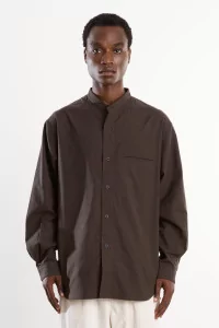 Silk Nep Band Collar Shirt Men Brown Charcoal – Still By Hand