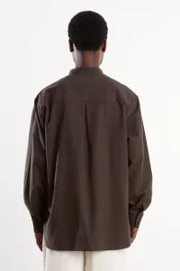 Silk Nep Band Collar Shirt Men Brown Charcoal – Still By Hand