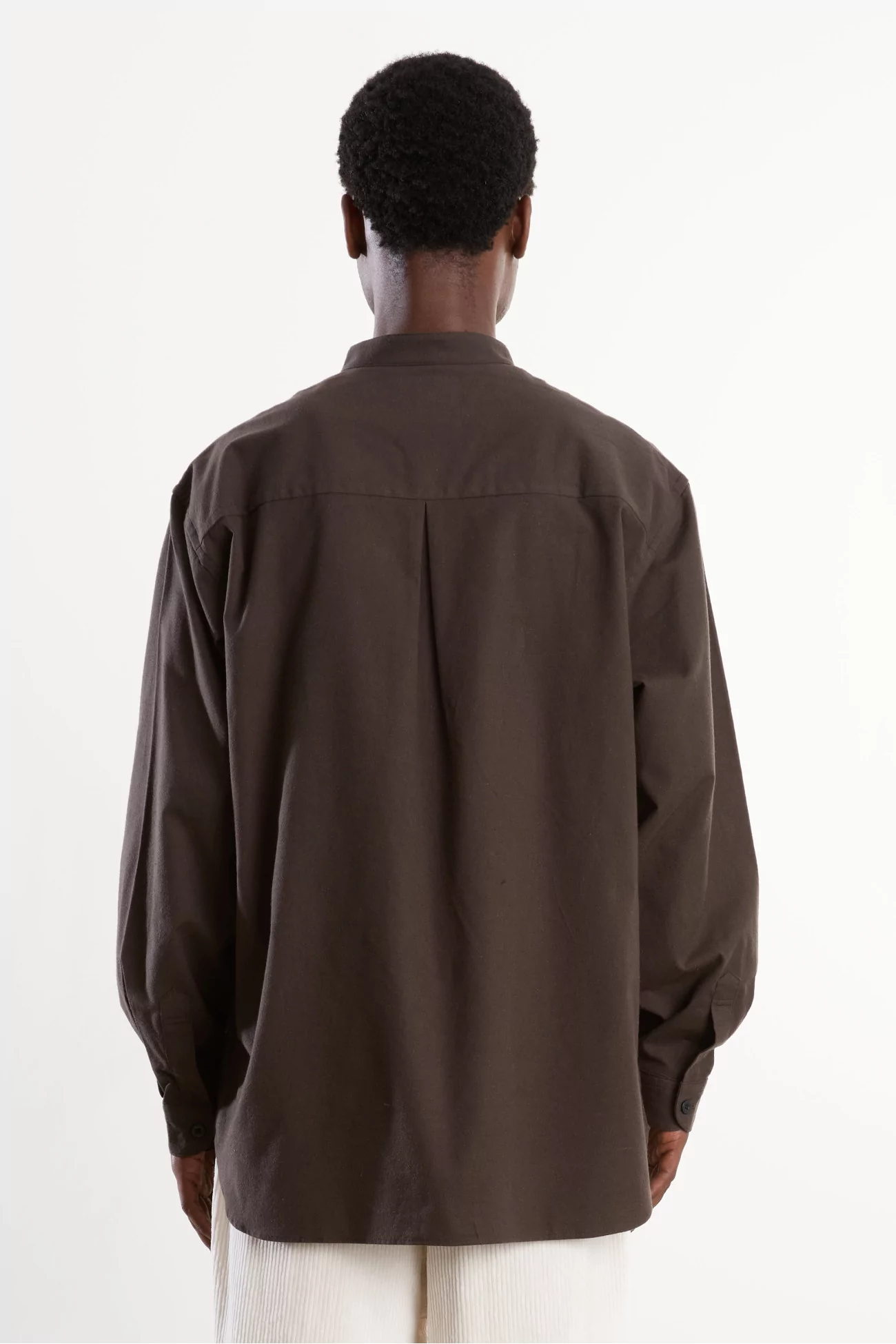 Silk Nep Band Collar Shirt Men Brown Charcoal – Still By Hand