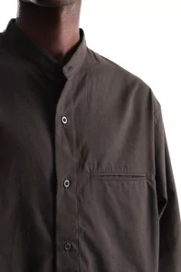 Silk Nep Band Collar Shirt Men Brown Charcoal – Still By Hand