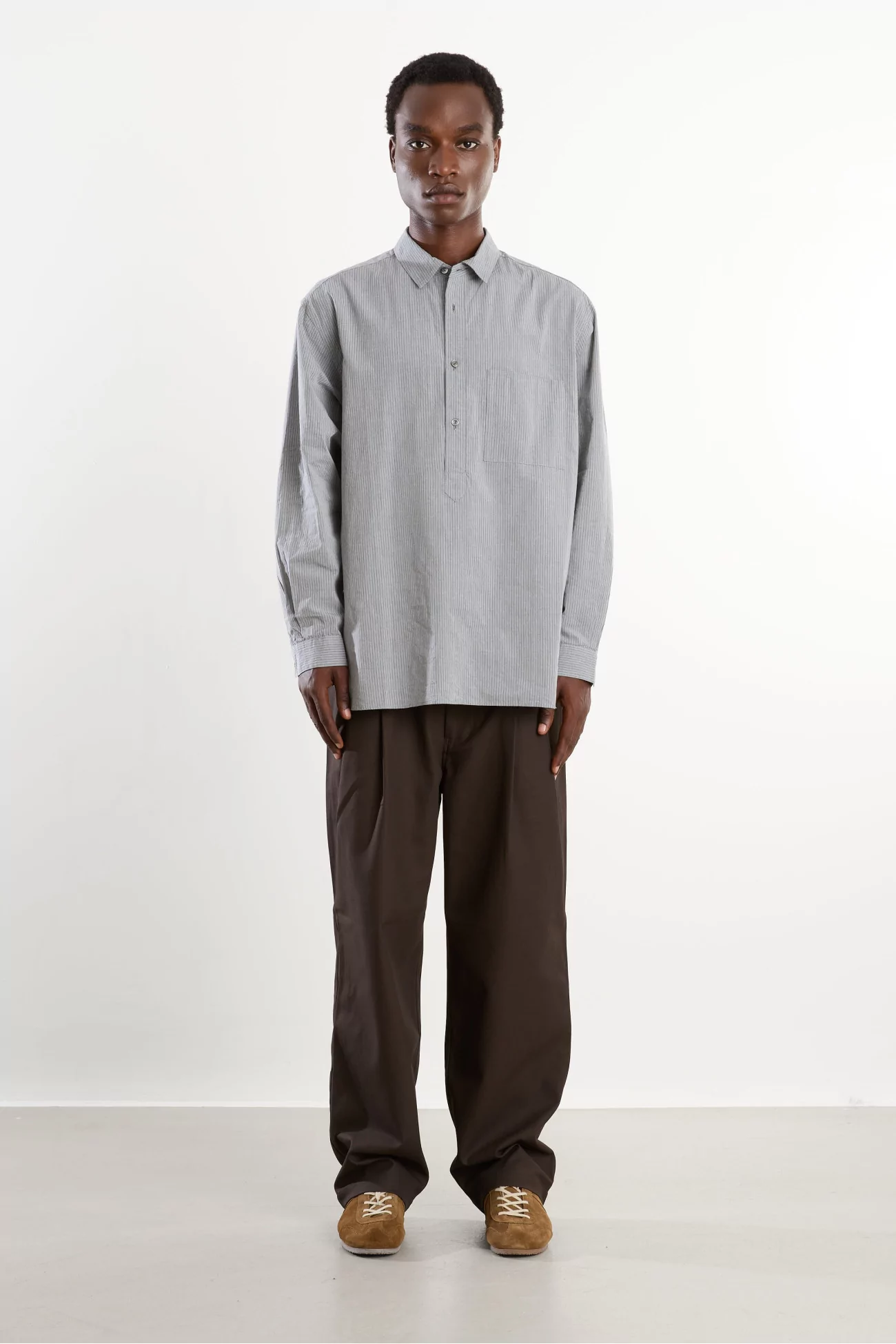 Striped Pullover Shirt Men Grey Stripe – Still By Hand