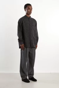 Silk Nep Band Collar Shirt Men Black Check – Still By Hand