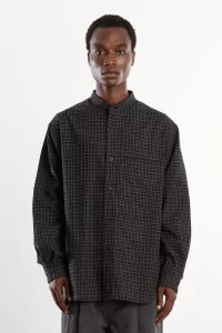 Silk Nep Band Collar Shirt Men Black Check – Still By Hand