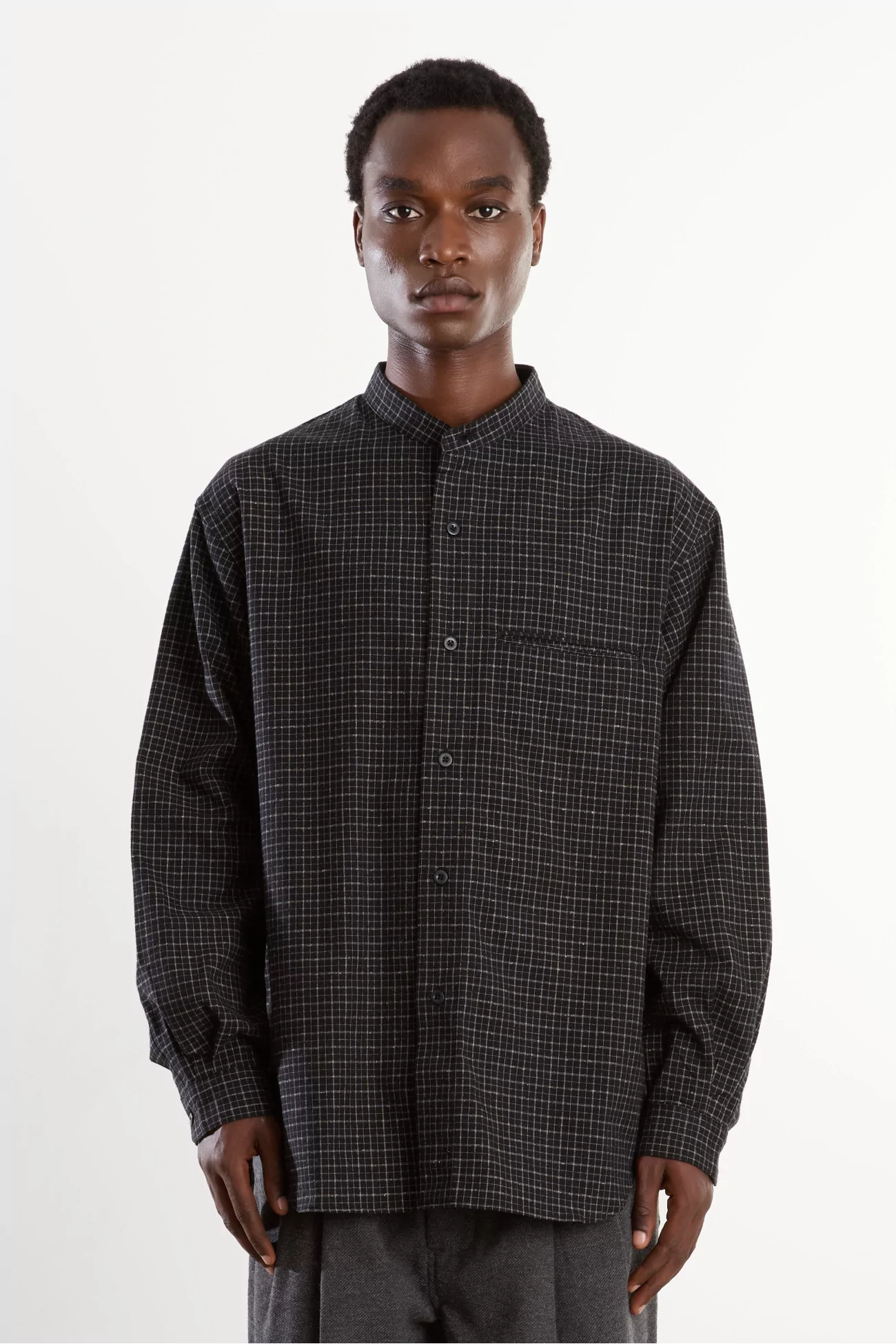 Chemise col mao coton soie Homme Black Check – Still By Hand