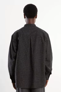 Silk Nep Band Collar Shirt Men Black Check – Still By Hand