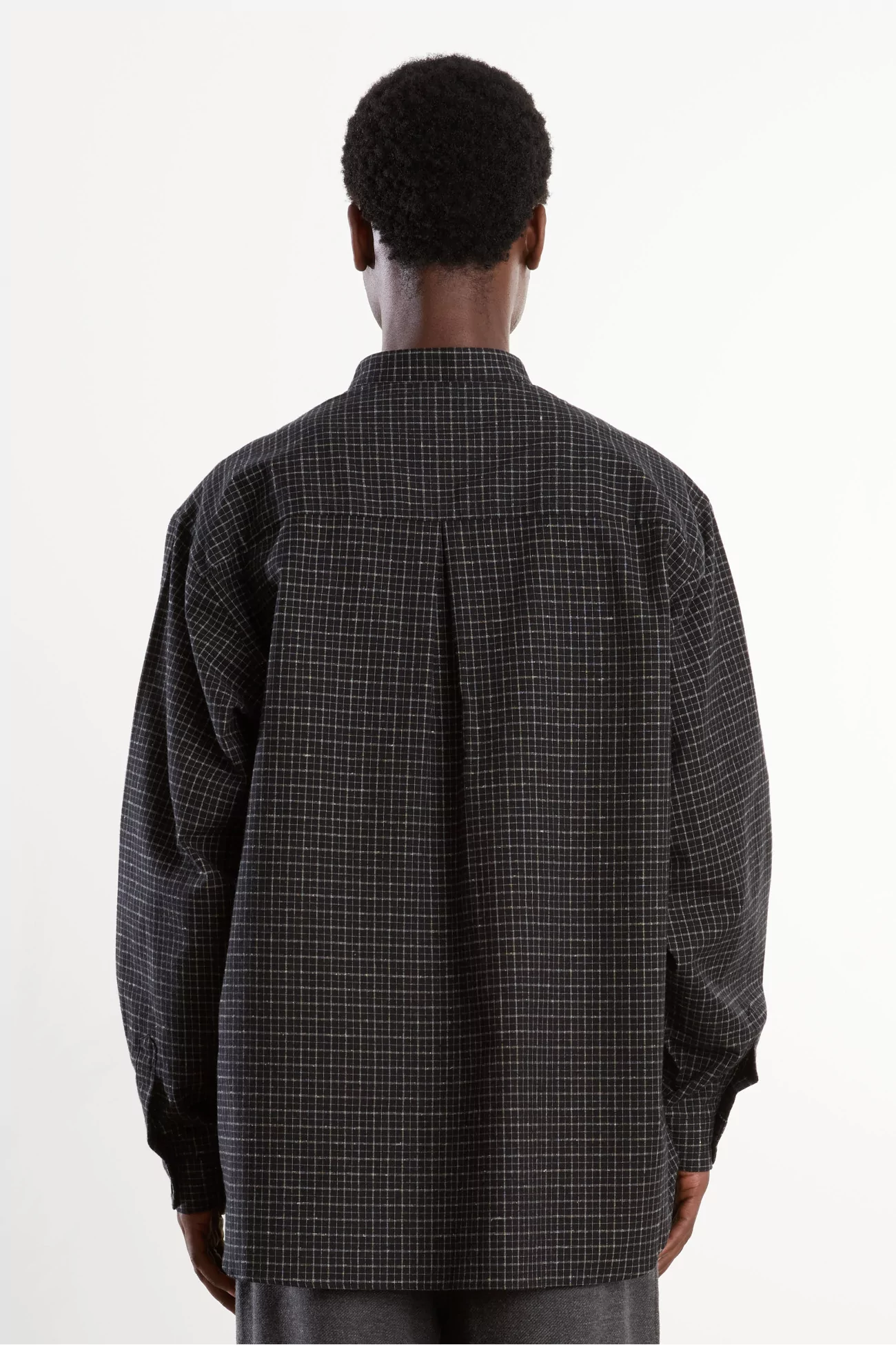 Silk Nep Band Collar Shirt Men Black Check – Still By Hand