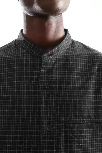 Silk Nep Band Collar Shirt Men Black Check – Still By Hand